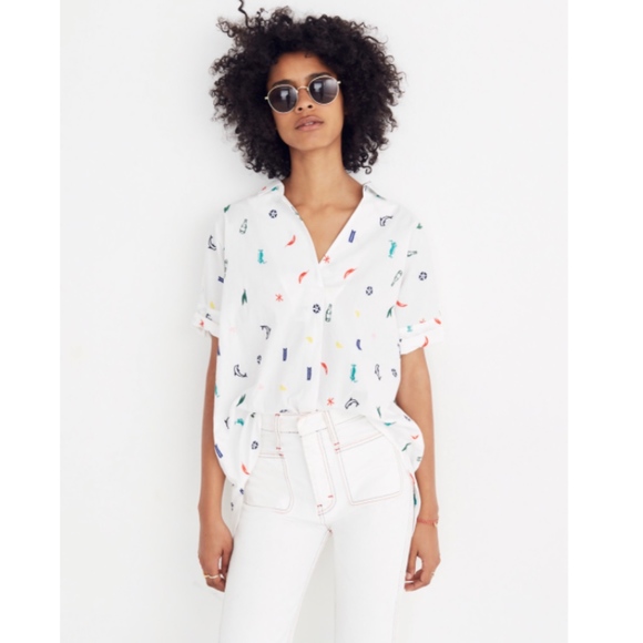 🚫SOLD🚫Madewell Embroidered Courier Button Shirt - Picture 2 of 8